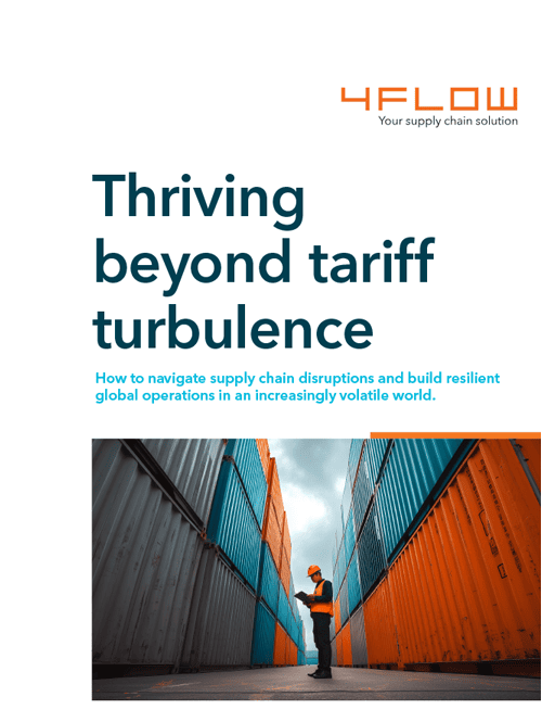 4Flow's eBook cover, "Thriving beyond Tariff Turbulence,"