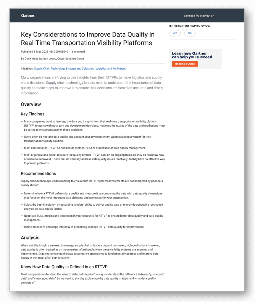 Key Considerations to Improve Data Quality in Real-Time Transportation Visibility Platforms