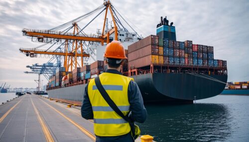 FTZ foreign trade zone container ship unloading at port for logistics and supply chain efficiency