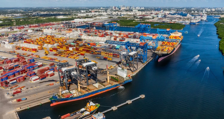 A photo of Port Everglades, which is in the top 20% worldwide for container port performance.