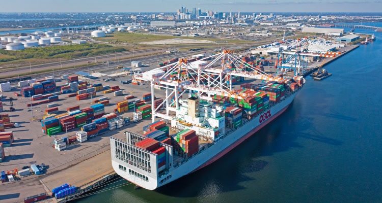 A photo of Port Tampa Bay, where recent improvements nclude a project to deepen the channel from 43 feet to 47 feet.