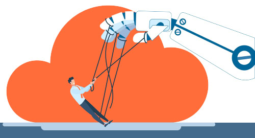 Illustration of someone lassoing robots.