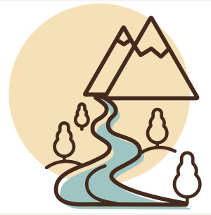Illustration of a hiking trail.
