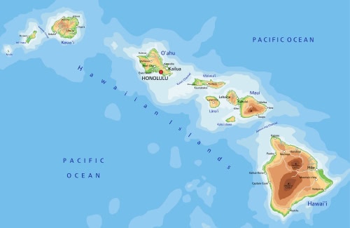 A map of the Hawaiian islands.