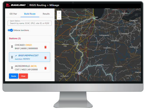 Railinc desarrolló la red del Sistema de información geográfica de la industria ferroviaria (RIGIS), que admite rutas, kilometraje y otras aplicaciones.