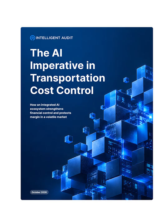 Intelligent Audit's October 2026 whitepaper cover, "The AI Imperative in Transport Cost Control."