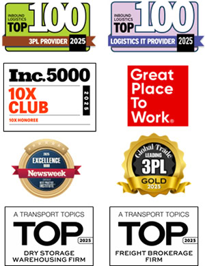 Logos for assorted awards and associations for Logistics Plus 2026 Logistics Planner company profile.
