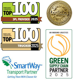 Logos for assorted awards and associations for Lynden 2026 Logistics Planner company profile.