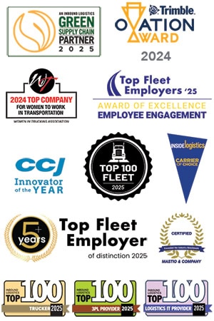 Logos for assorted awards and associations for Polaris Transportation Group 2026 Logistics Planner company profile.