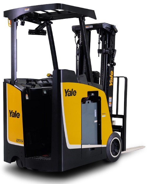 Yale three-wheel stand-up lift truck.