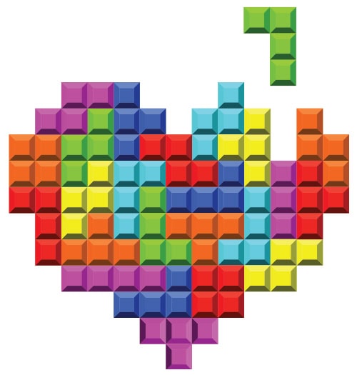 Heart made out of Tetris blocks image.