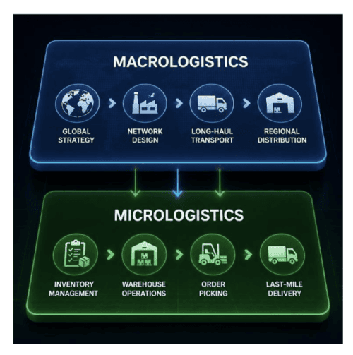 Transportgistics aligning micrologistics and macrologistics