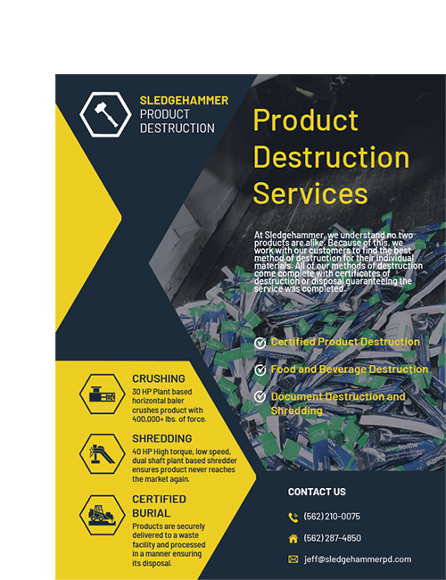 Sledgehammer's cover image of brochure about certified product destruction.