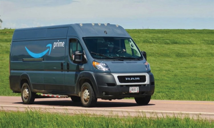 Photo of an Amazon Prime delivery van.