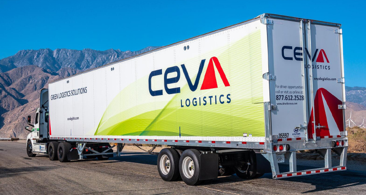 A photo of a CEVA Logistics truck on the road.