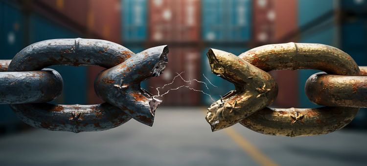A broken chain, illustrating supply chain disruptions.