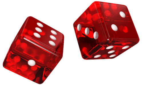 Un par de dados rojos sobre un fondo blanco.