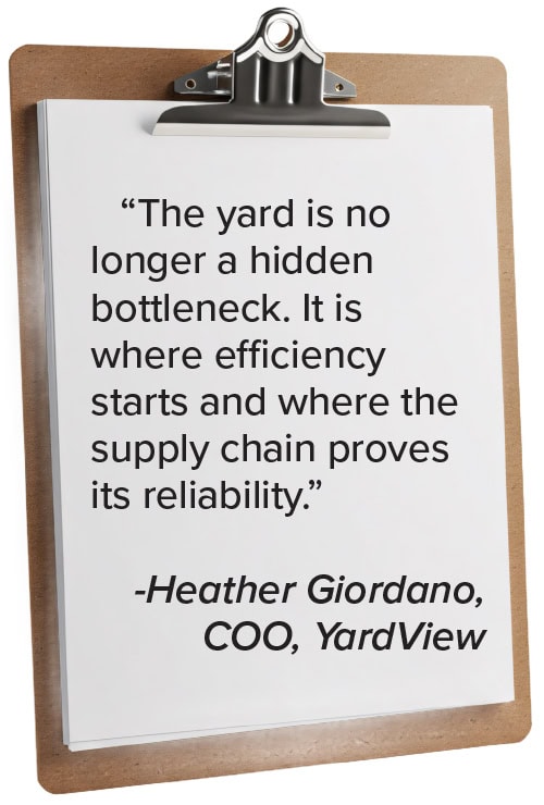 Quote from YardView COO Heather Giordano, on a clipboard.
