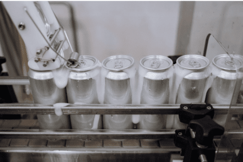 aluminum cans on production line