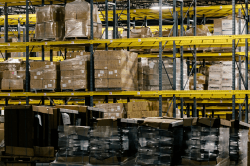 boxes stacked in a warehouse