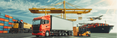 cargo truck with freight in background