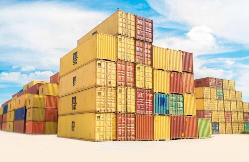 stacked containerized cargo